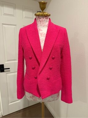 L'AGENCE Pink Bouclé Double-Breasted Blazer